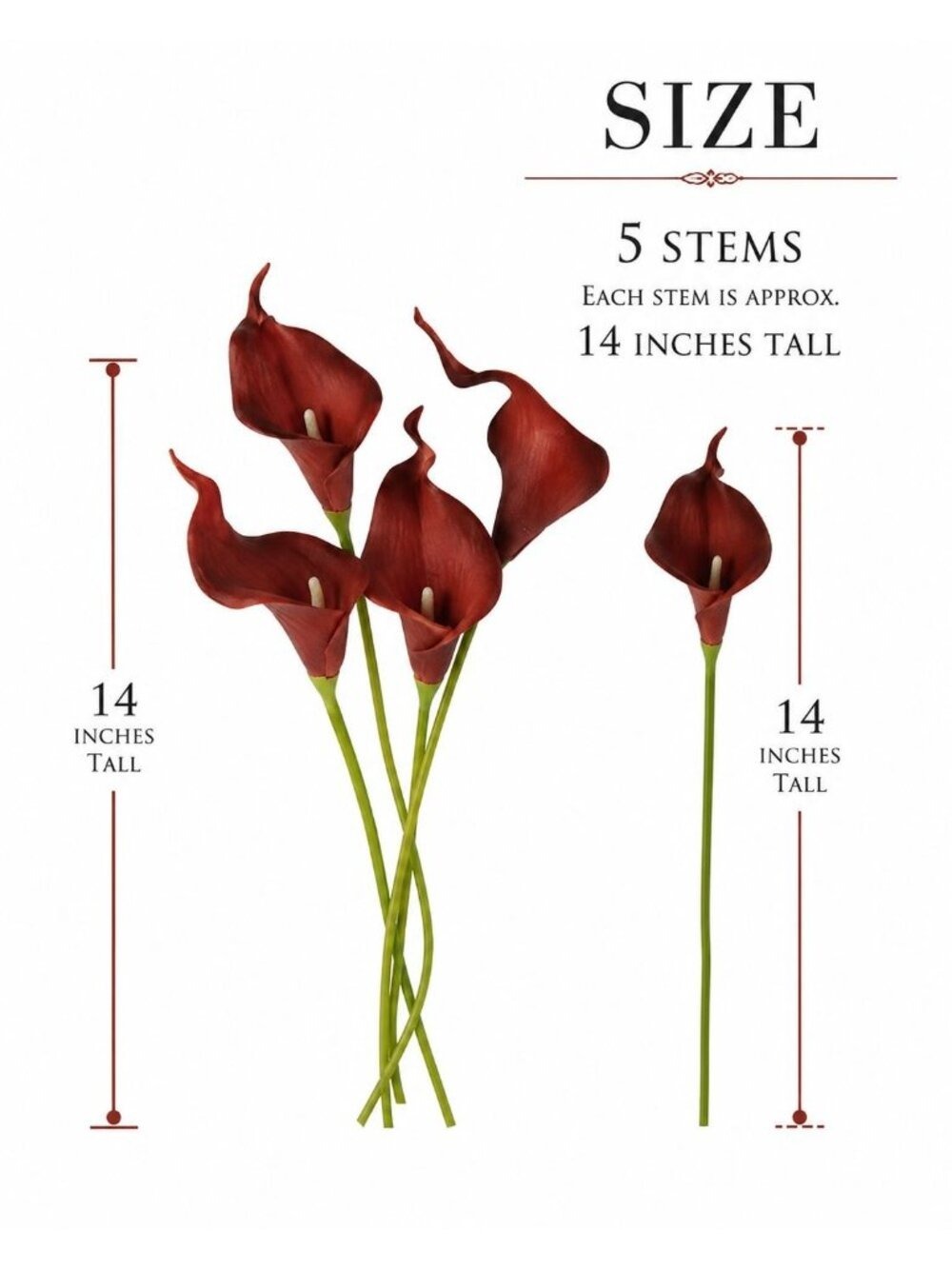 Burgundy Calla Lily Stems Faux Floral Bouquet Wine Red Flowers 5 Stem Bunch Mood - Picture 2 of 11